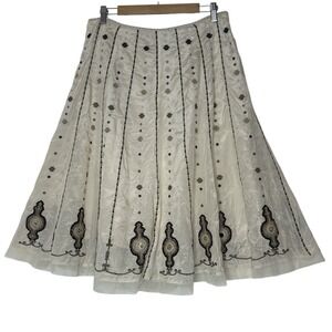 Bianca‎ Nygard Skirt Women's Size 12 Silk Blend Beaded Embroidered Coctel Boho